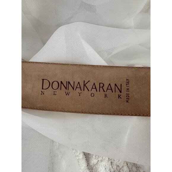 Vintage Donna Karen WIDE Leather Belt Mustard Gold Lizard Embossed Small ITALY - Picture 5 of 7